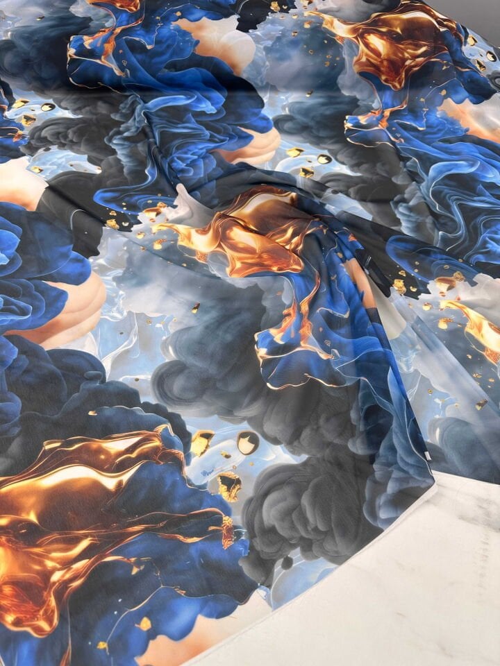 Desenli Şifon Elbise Etek Gömlek Şal