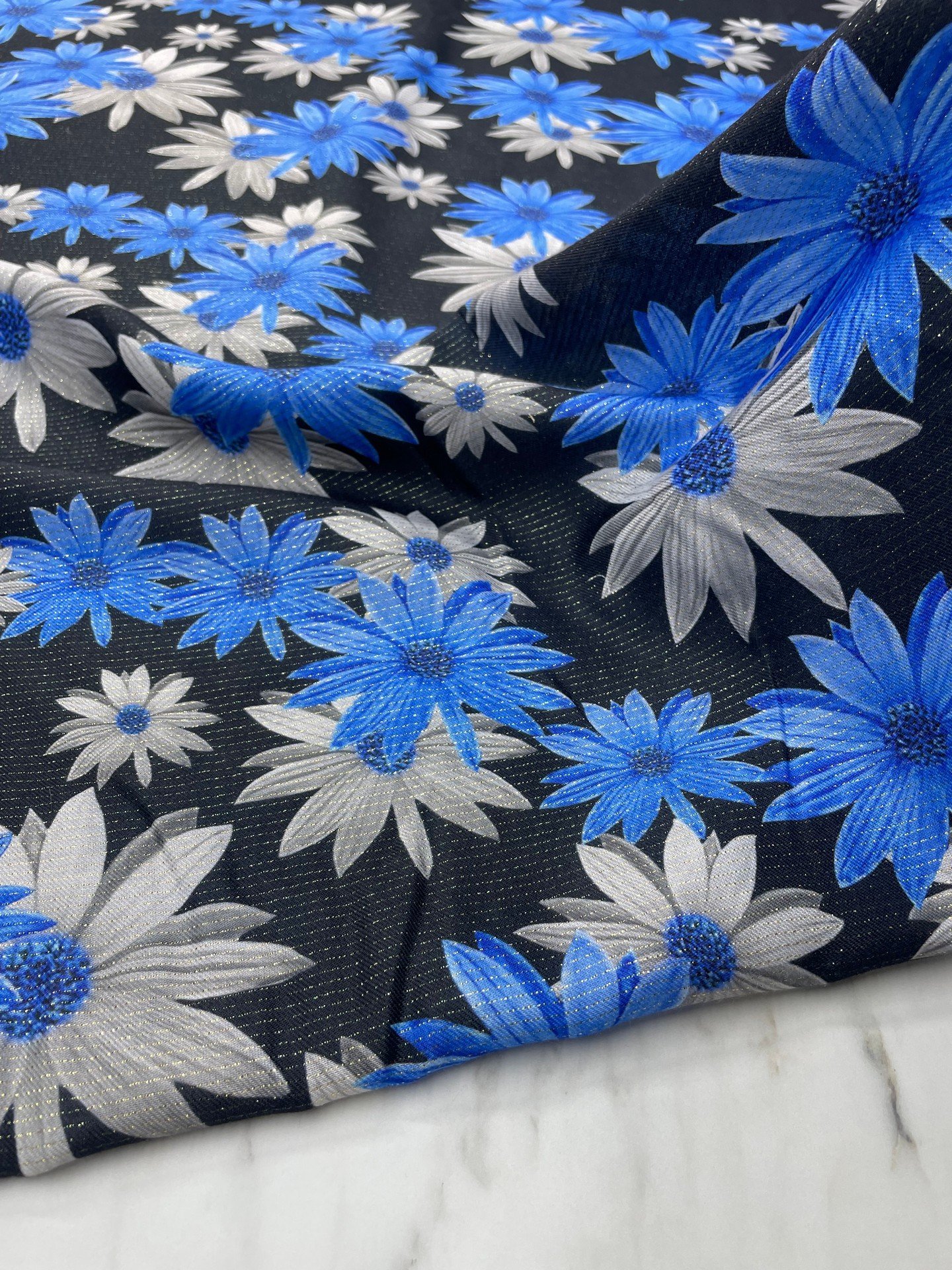 Altın Simli Ayvalık Çiçegi Elbiselik Keten Kumaş