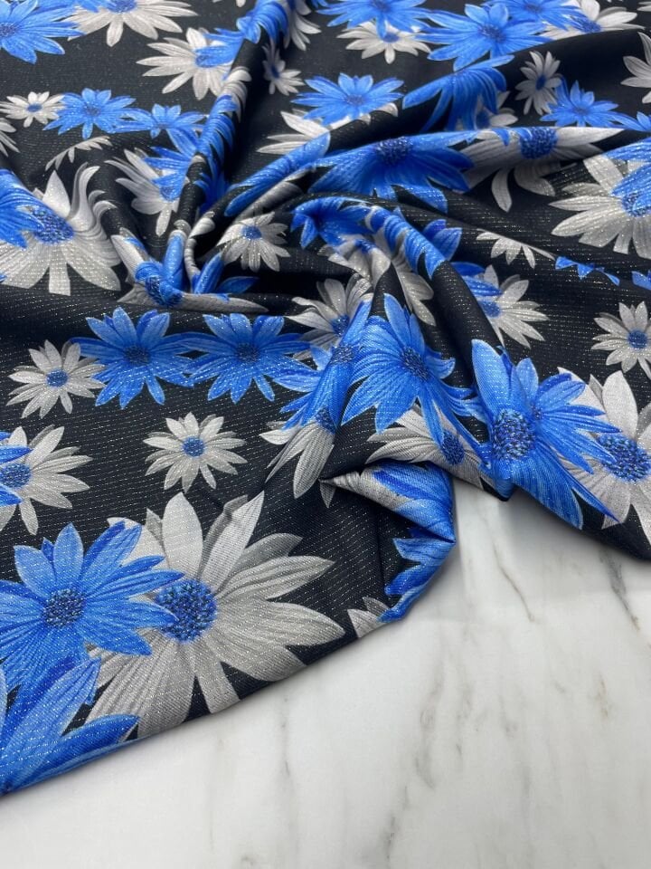 Altın Simli Ayvalık Çiçegi Elbiselik Keten Kumaş