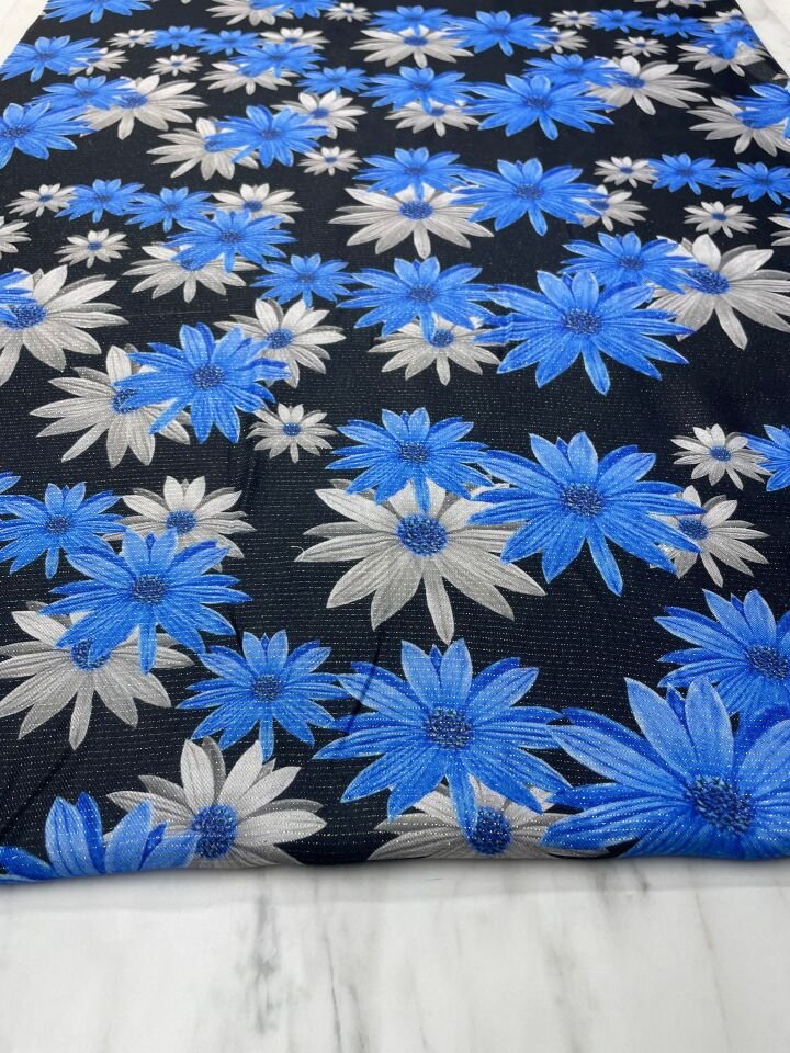 Altın Simli Ayvalık Çiçegi Elbiselik Keten Kumaş