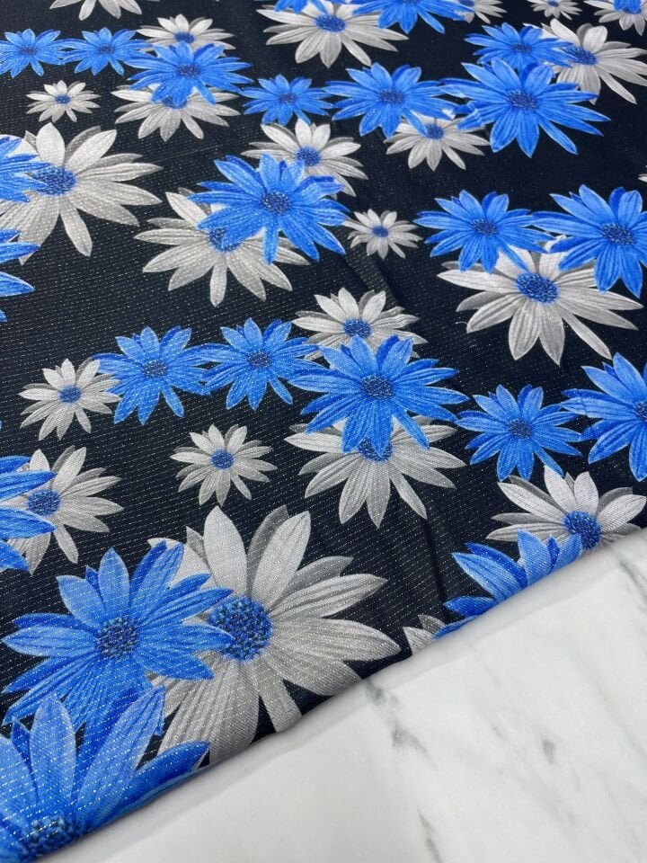 Altın Simli Ayvalık Çiçegi Elbiselik Keten Kumaş