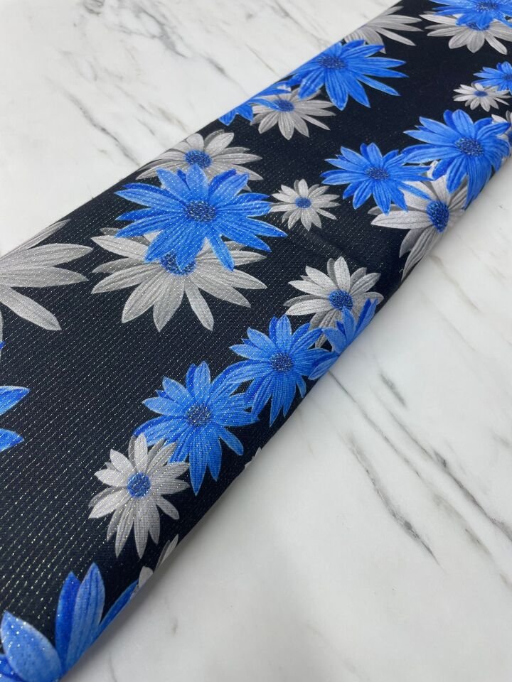 Altın Simli Ayvalık Çiçegi Elbiselik Keten Kumaş