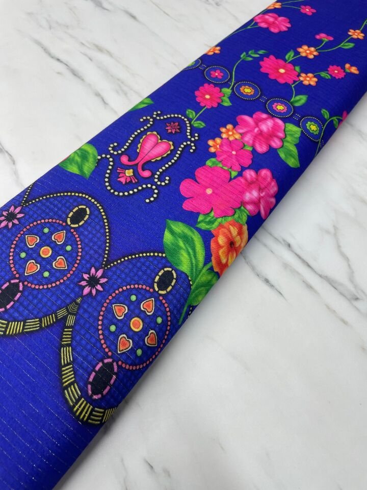 Altın Simli Otantik Desen Elbiselik Keten Kumaş