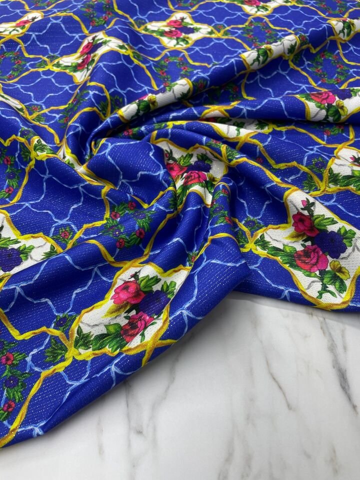 Altın Simli Vildan Çiçegi Elbiselik Keten Kumaş