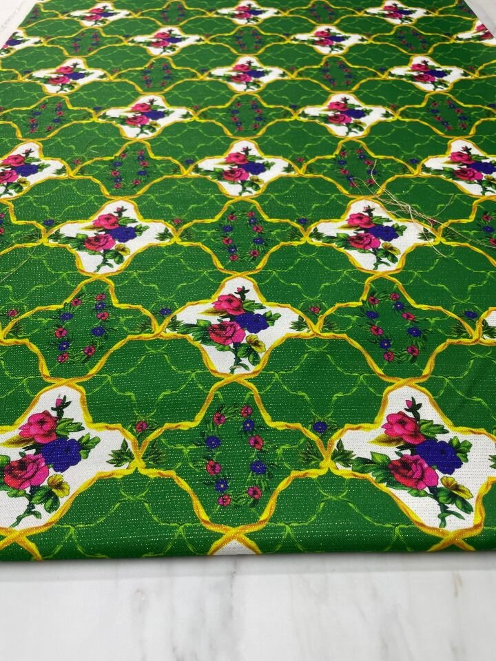 Altın Simli Vildan Çiçegi Elbiselik Keten Kumaş