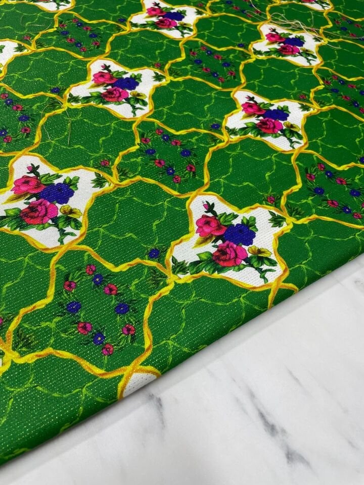 Altın Simli Vildan Çiçegi Elbiselik Keten Kumaş