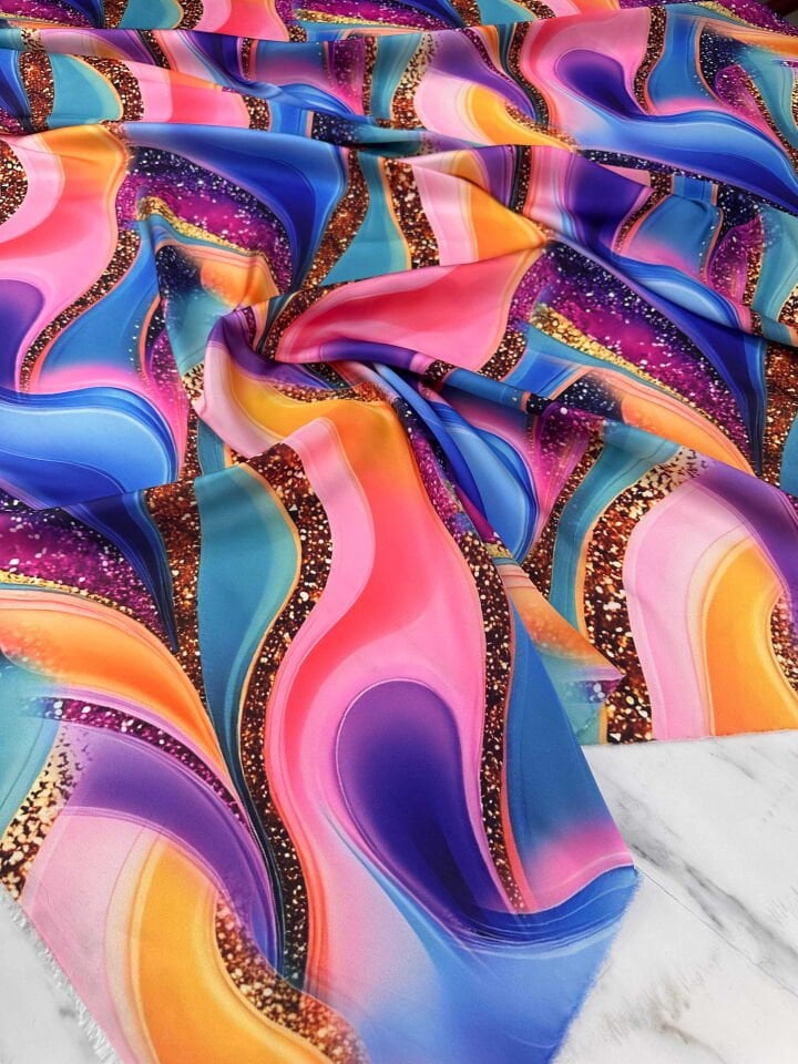 Desenli Dijital Baskıİpek Saten Elbise Etek Gömlek Şalvar