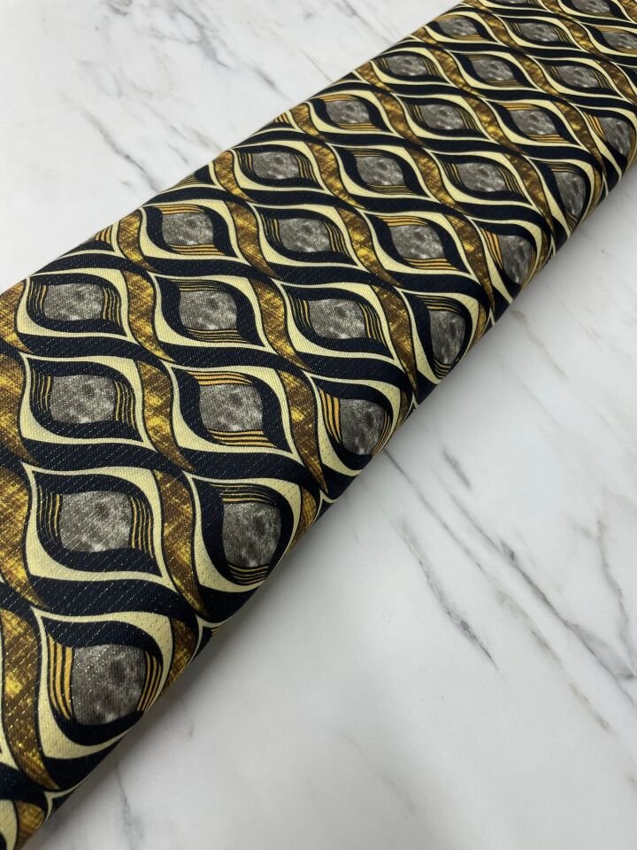 Altın Simli Viyana Desen Elbiselik Keten Kumaş