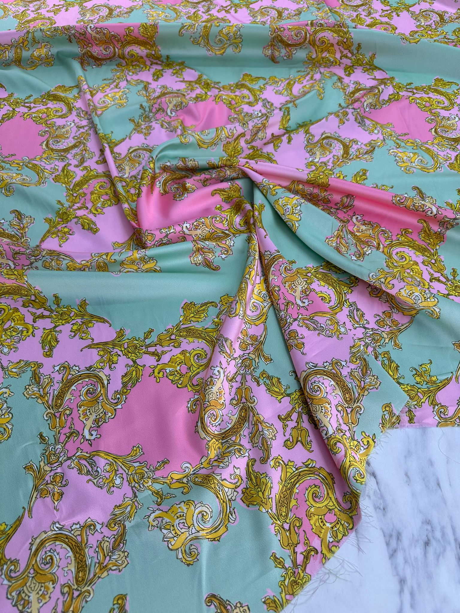 Desenli İpek Saten Elbise Etek Payao Gömlek Şalvar