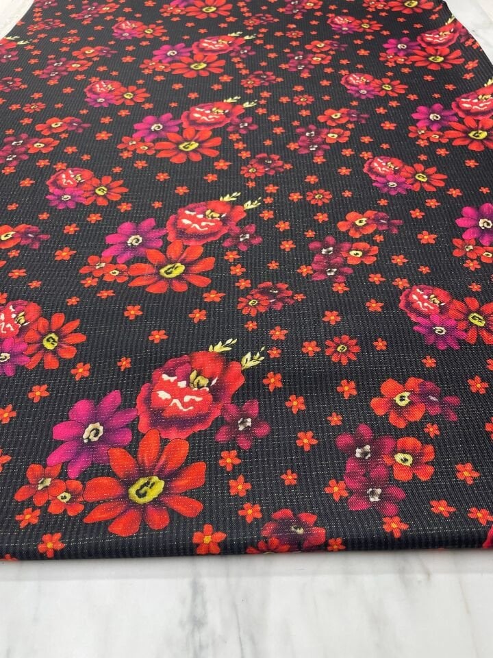 Altın Simli Motif Desen Elbiselik Keten Kumaş