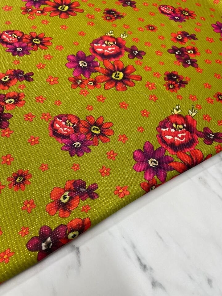 Altın Simli Mekşe Çiçegi Elbiselik Keten Kumaş