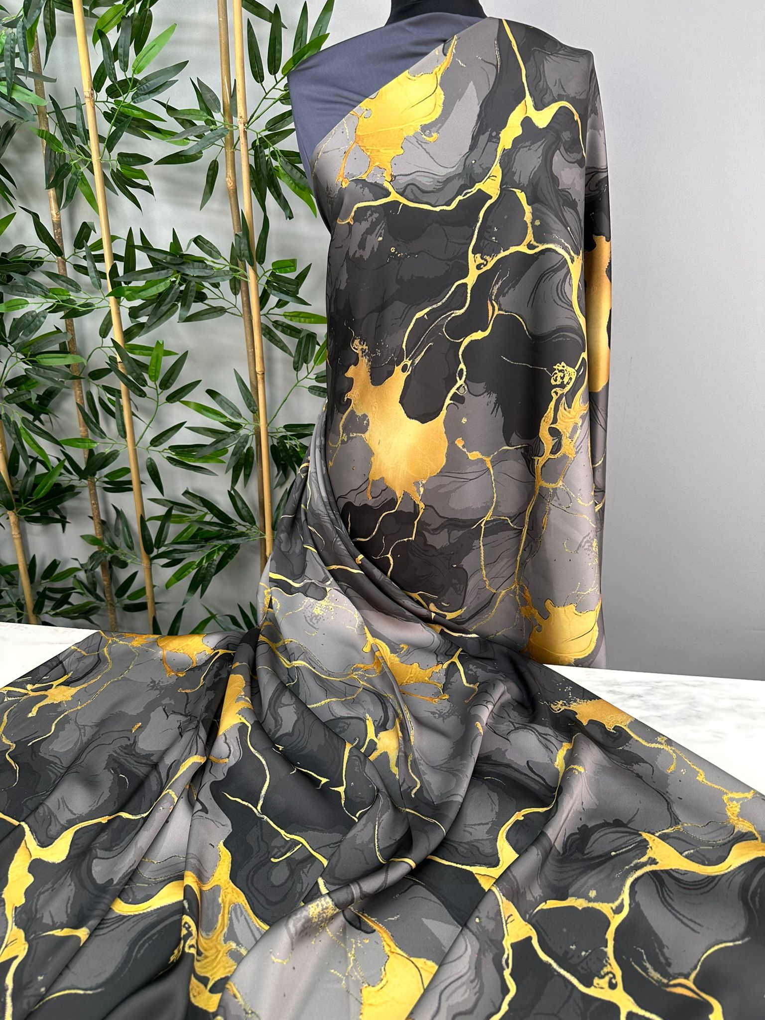 Desenli İpek Saten Elbise Etek Gömlek Şalvar