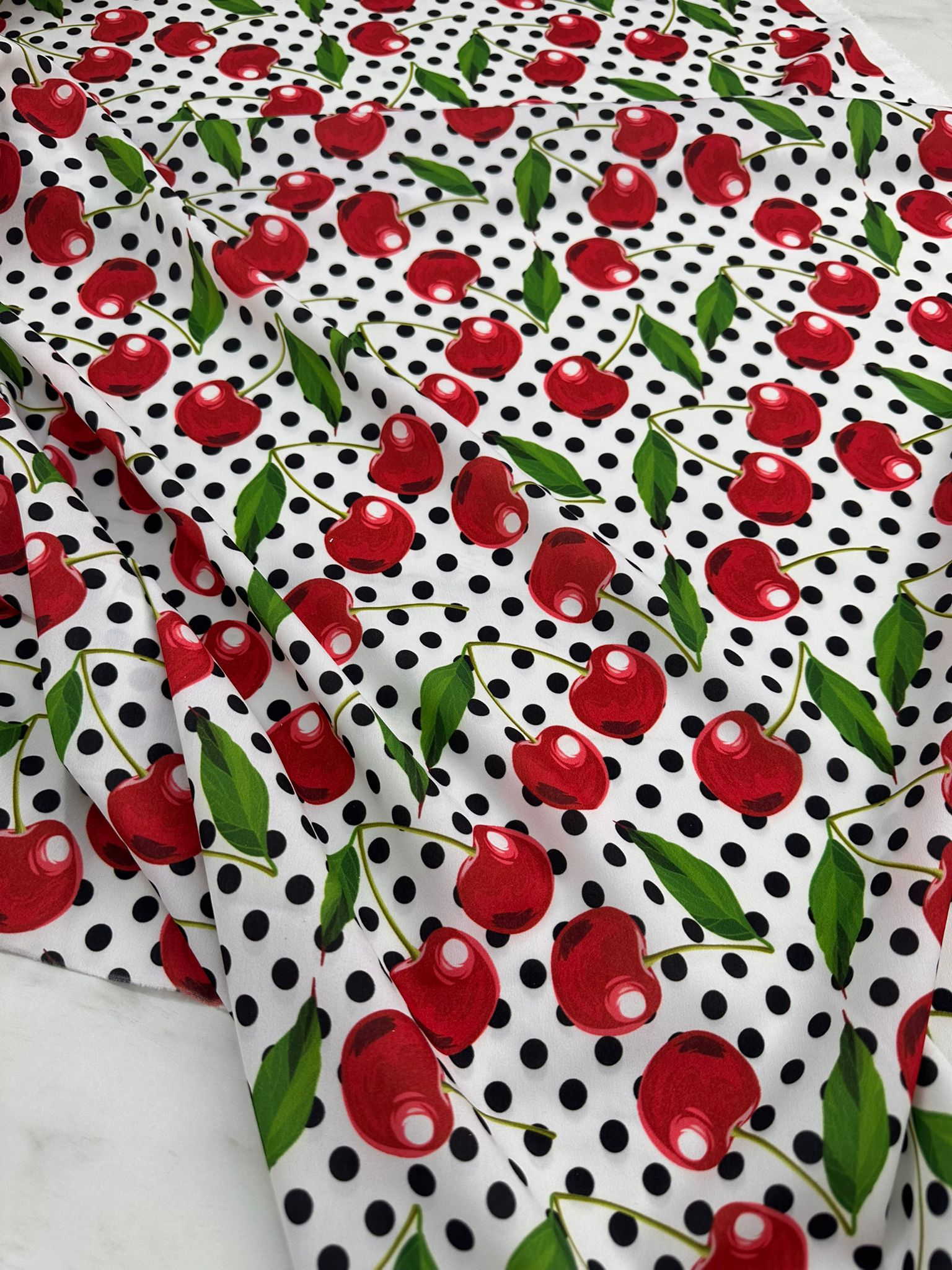 Kiraz Desen Krep Kumaş Elbise etek Gömlek Şalvar