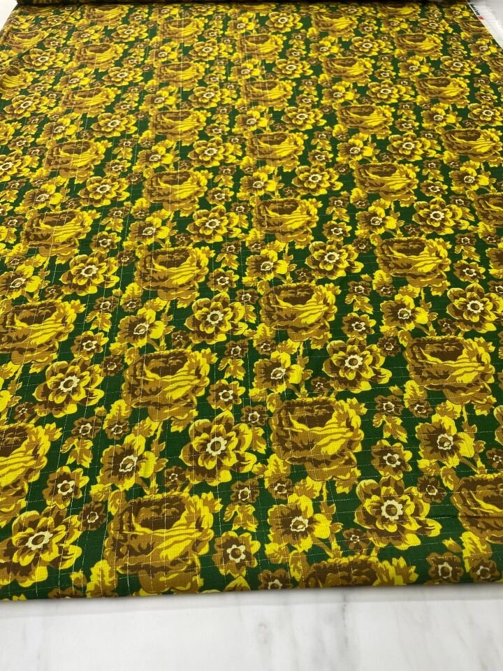 Altın Simli Viva Desen Elbiselik Keten Kumaş