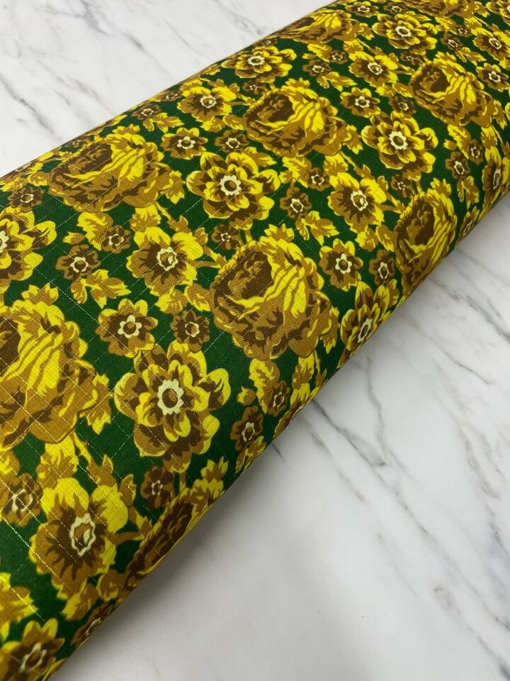 Altın Simli Viva Desen Elbiselik Keten Kumaş