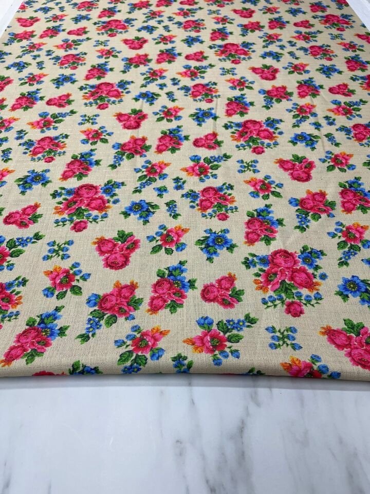 Gümüş Simli Ural Çiçegi Desen Elbiselik Keten Kumaş