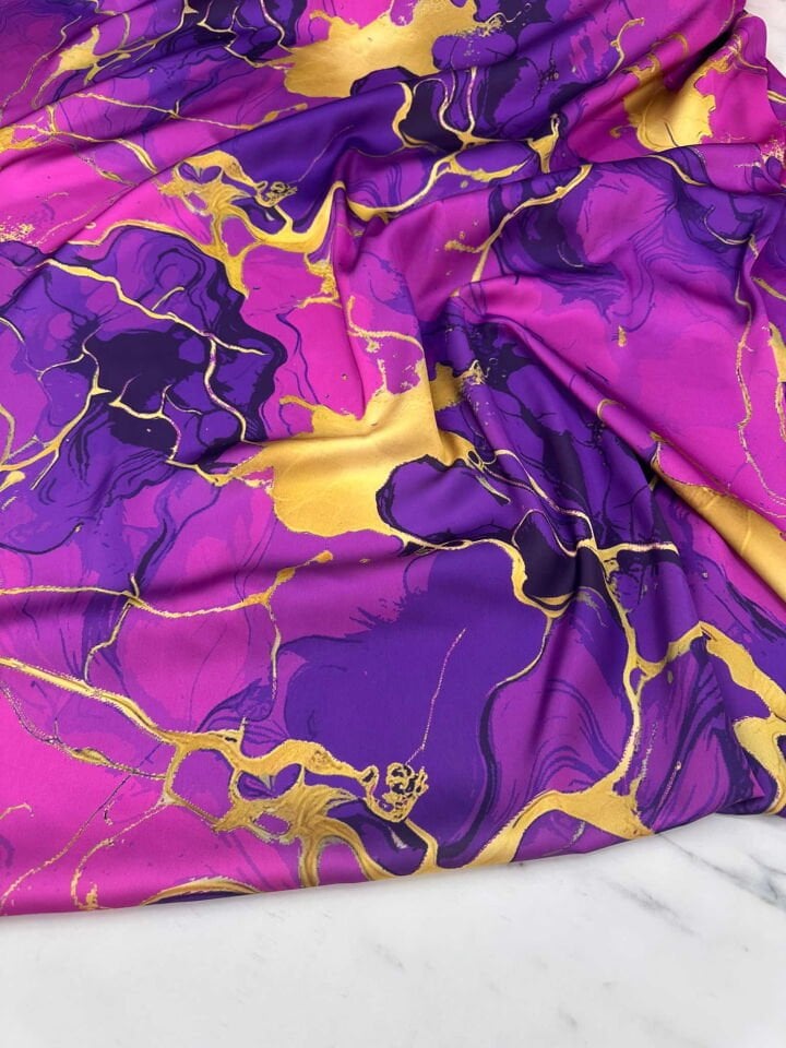 Desenli İpek Satern Elbise Etek Gömlek Şalvar