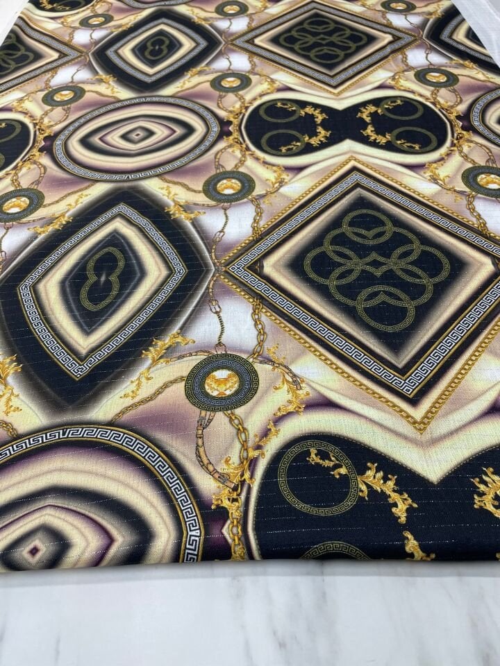 Gümüş Simli Paris Desen Elbiselik Keten Kumaş