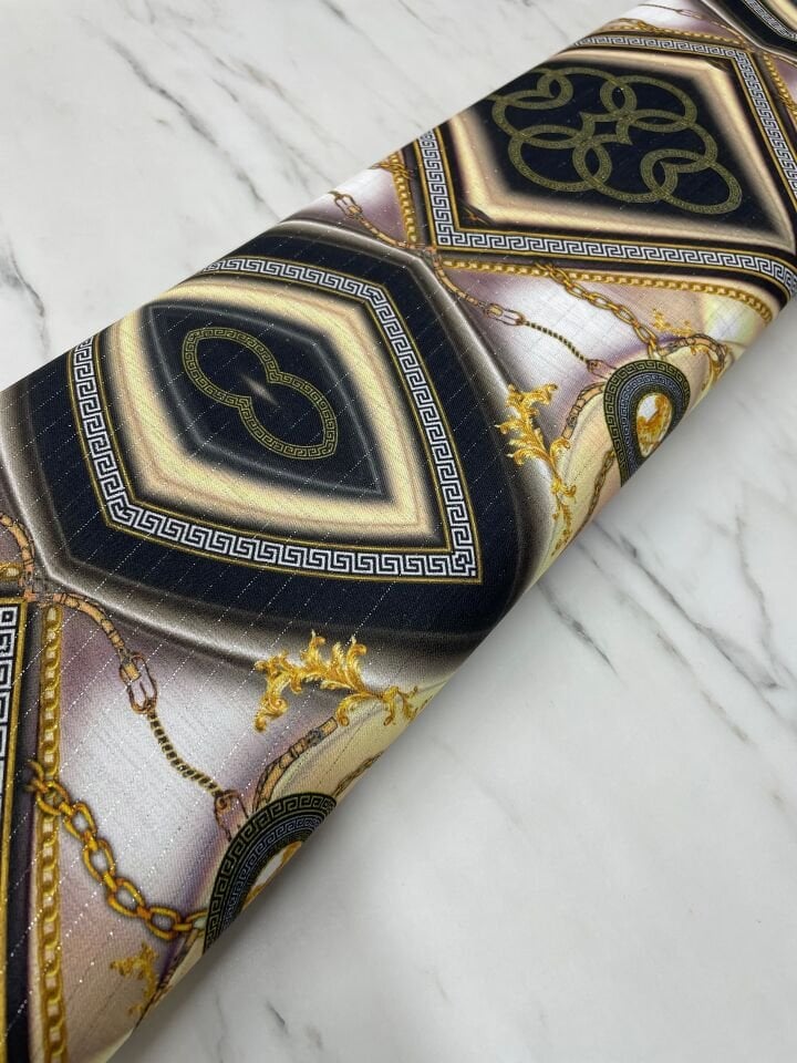 Gümüş Simli Paris Desen Elbiselik Keten Kumaş