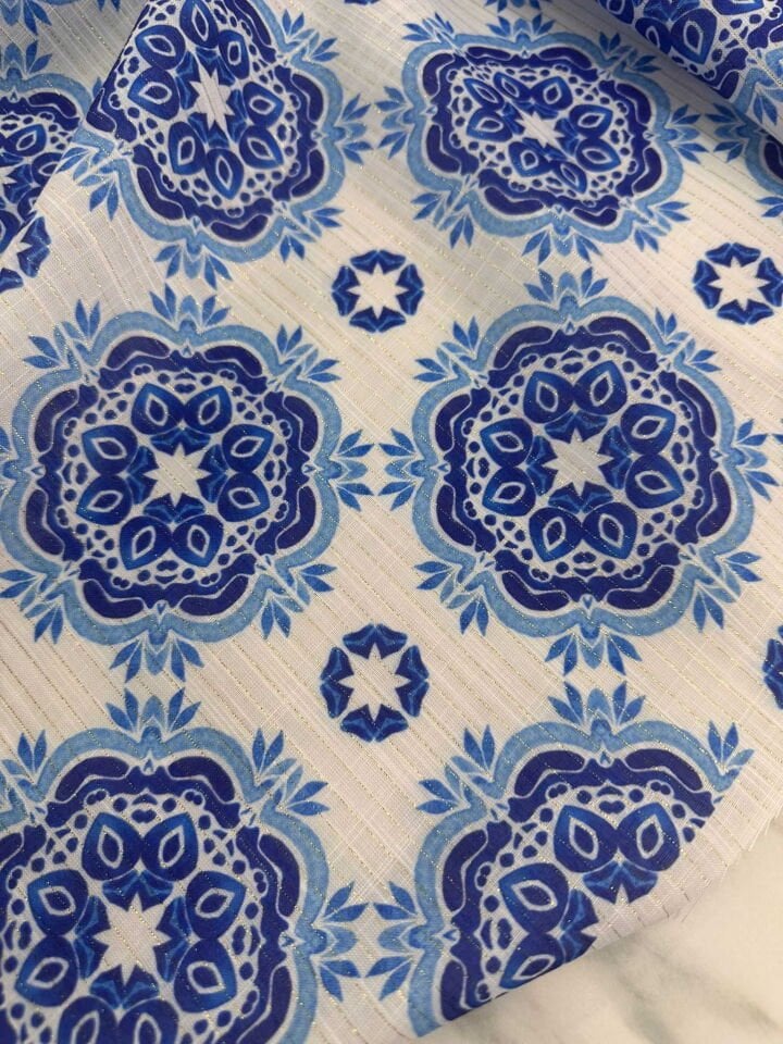 Desenli Sim Dokuma Poliviskon Keten Elbise Etek Gömlek