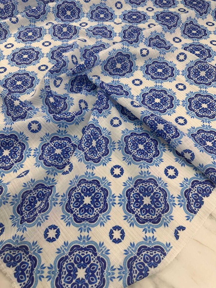 Desenli Sim Dokuma Poliviskon Keten Elbise Etek Gömlek