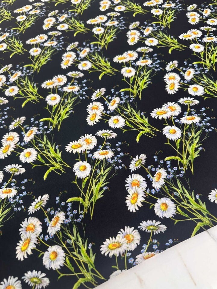 Papatya Desen Krep Kumaş Elbise Etek Gömlek Şalvar