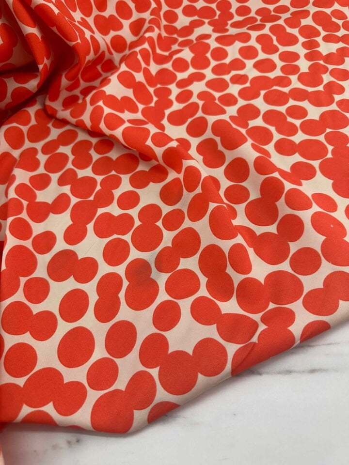 Turuncu Puantiye İthak Viskon Elbise Etek Gömlek Şalvar