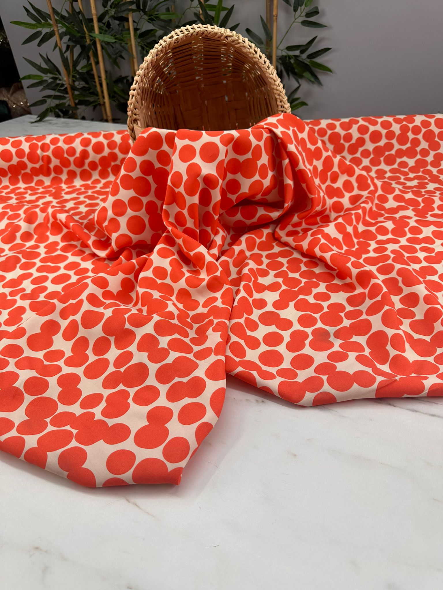 Turuncu Puantiye İthak Viskon Elbise Etek Gömlek Şalvar