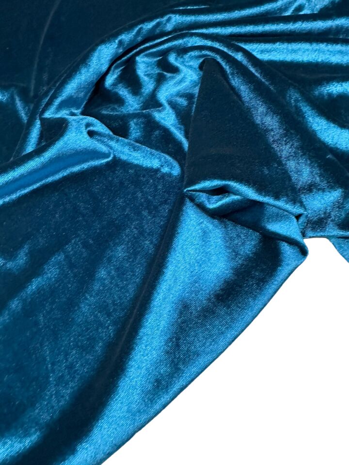 Petrol Mavisi Likralı Elbiselik İpek Kadife