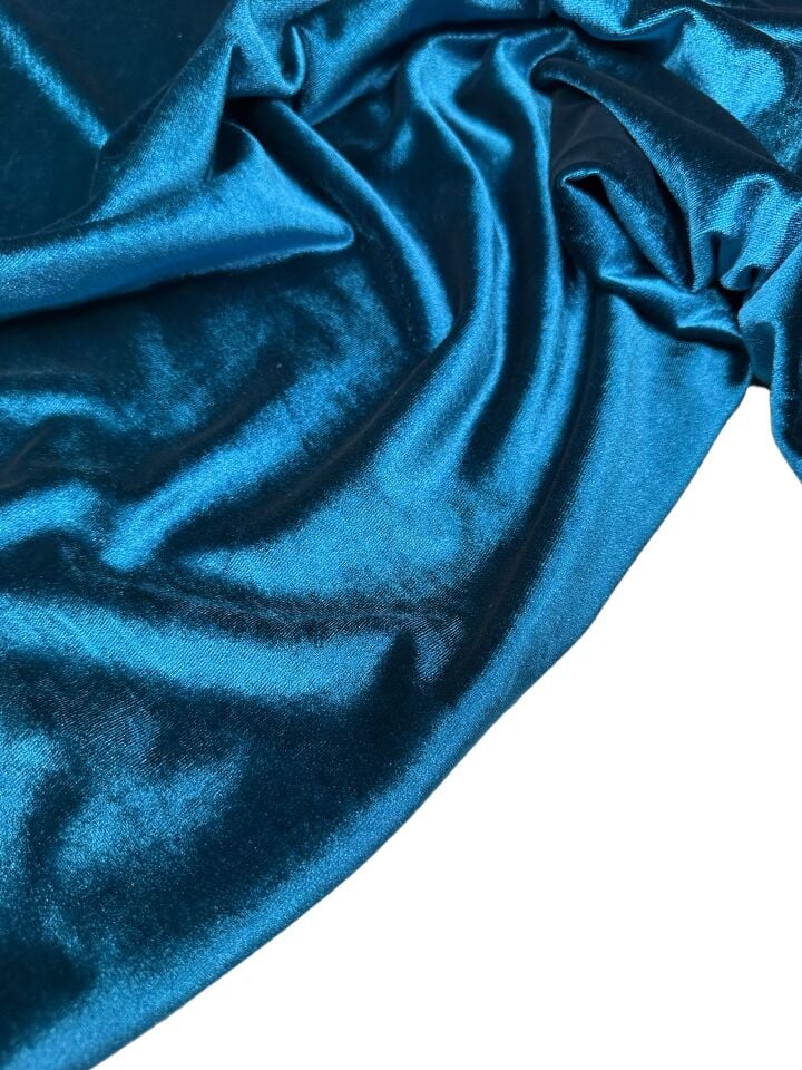 Petrol Mavisi Likralı Elbiselik İpek Kadife