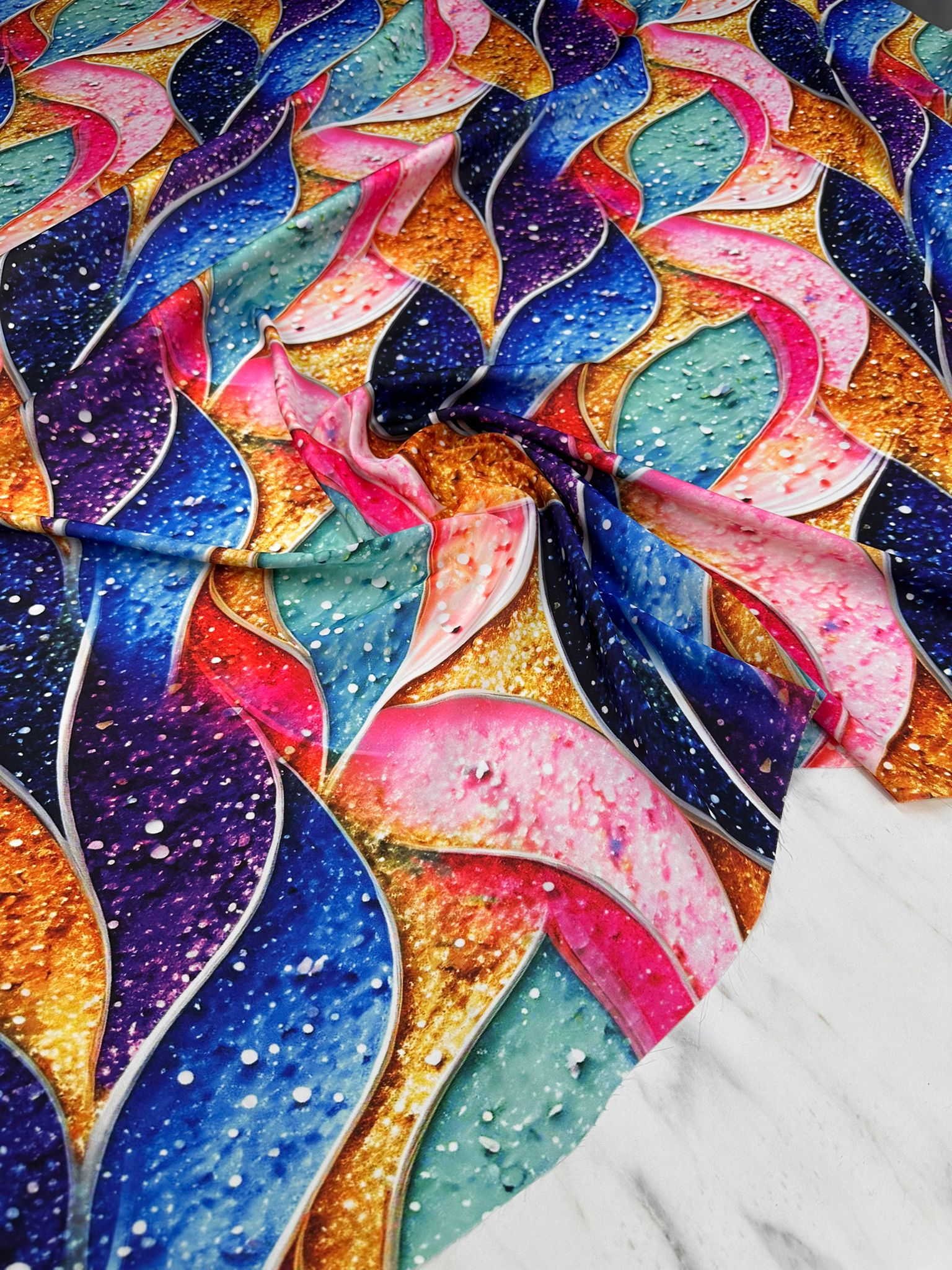 Desenli İpek Saten Elbise Etek Gömlek Şalvar