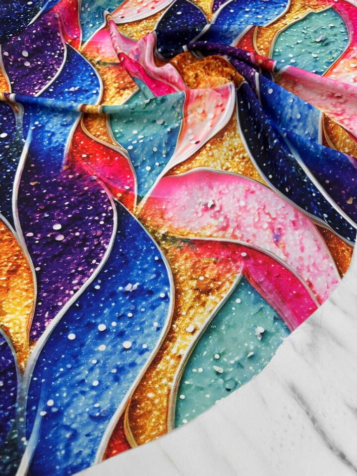 Desenli İpek Saten Elbise Etek Gömlek Şalvar