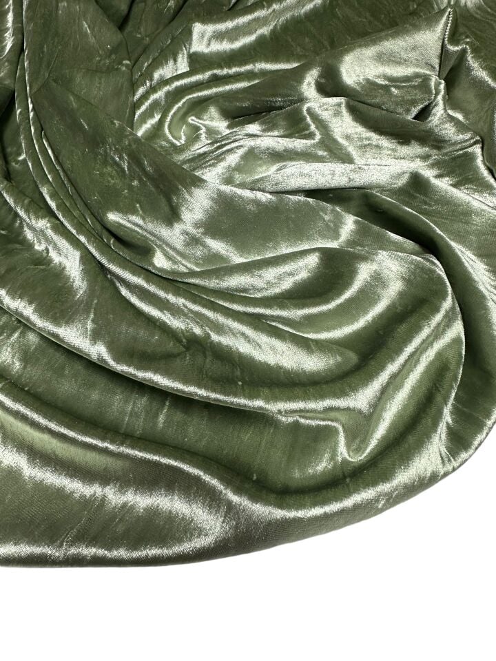 Haki Yeşili JanJan Likralı Elbiselik İpek Kadife Kumaş