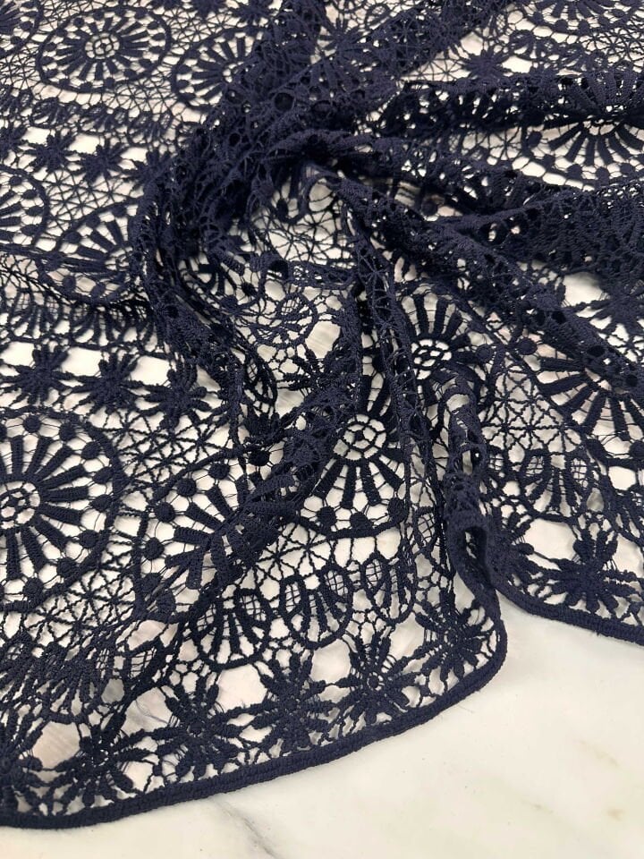 Lacivert Koton Dantel Elbise Etek Tunik