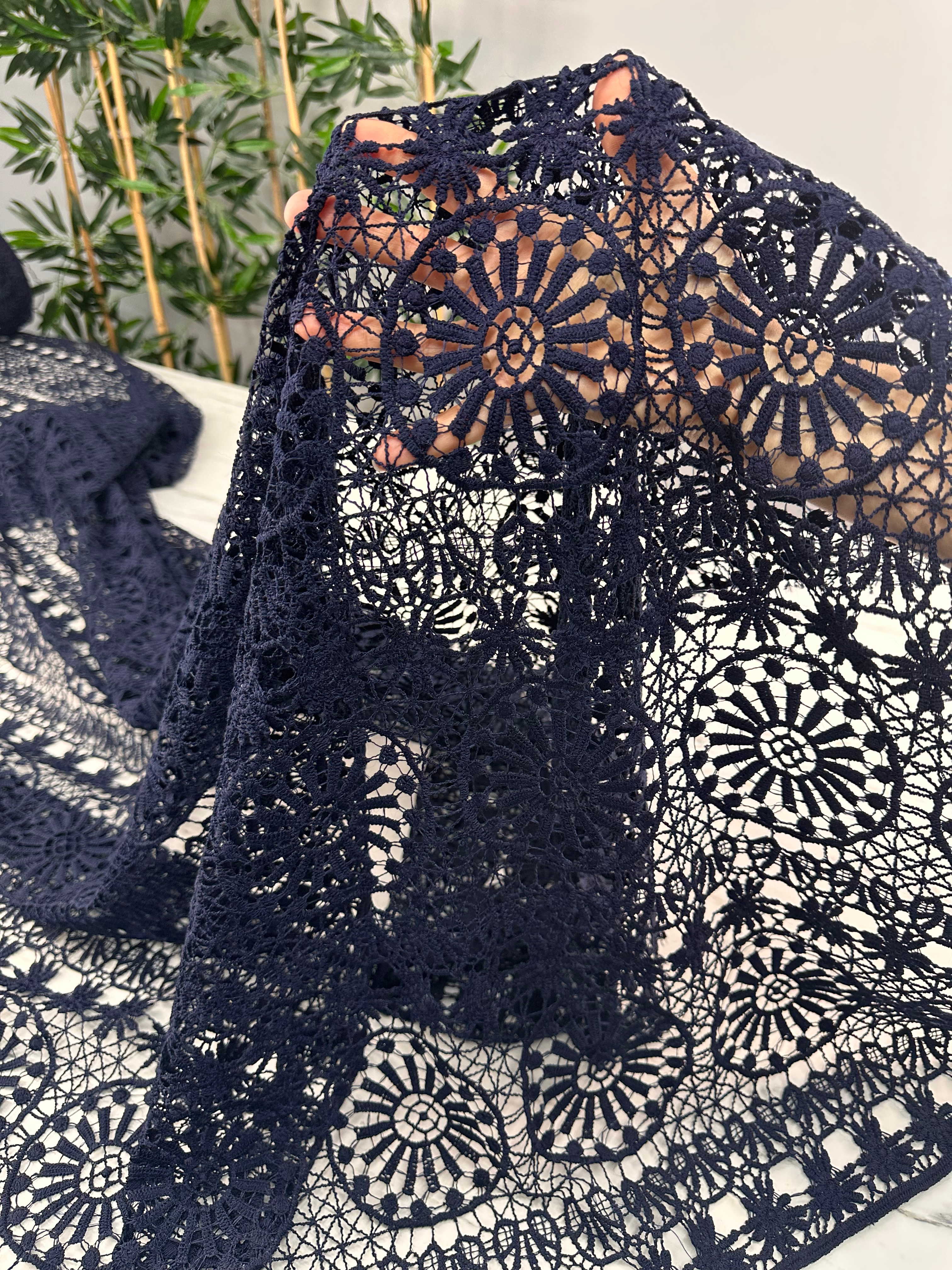 Lacivert Koton Dantel Elbise Etek Tunik