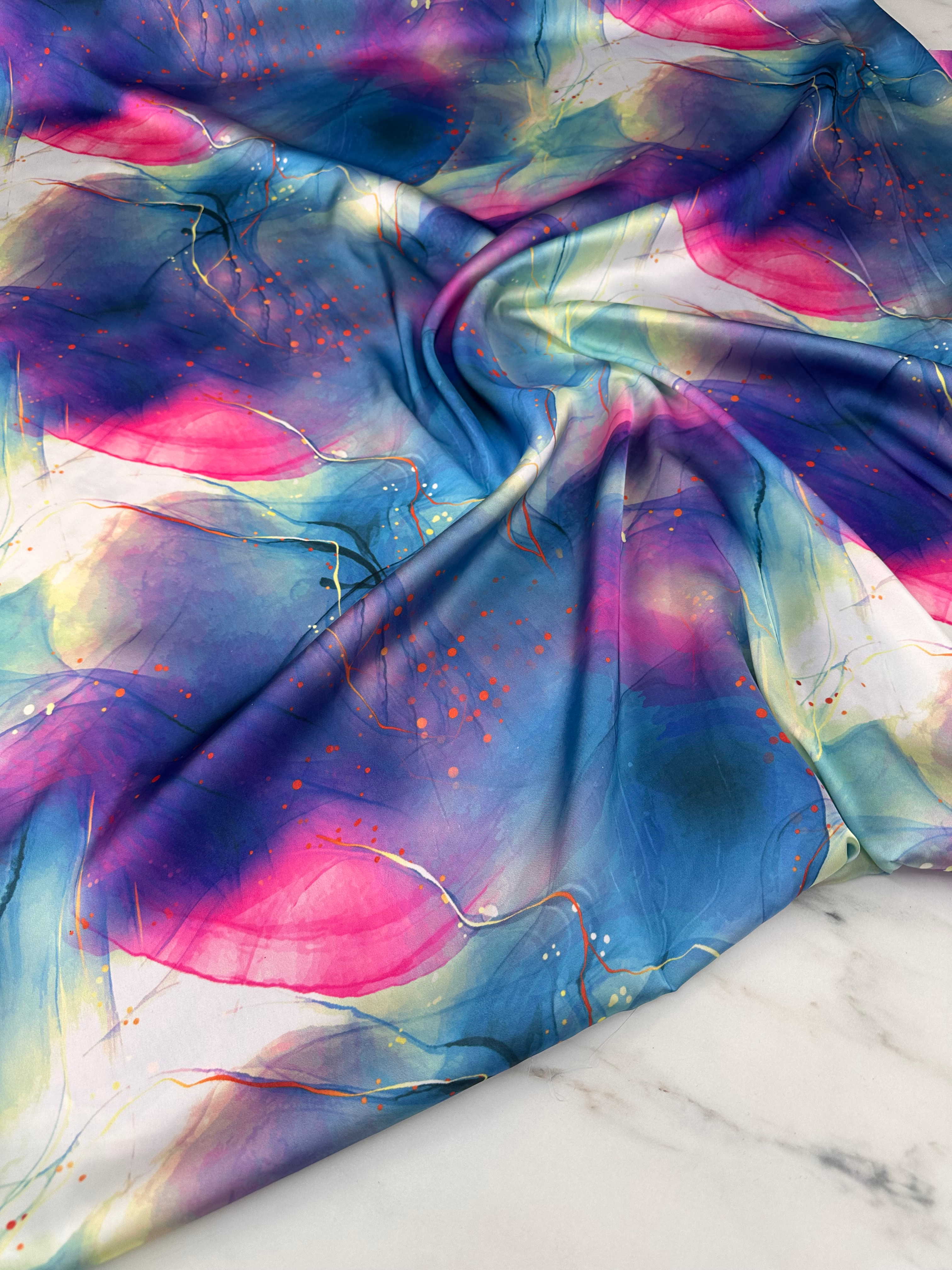 Desenli İpek Saten Elbise etek Gömlek Şalvar