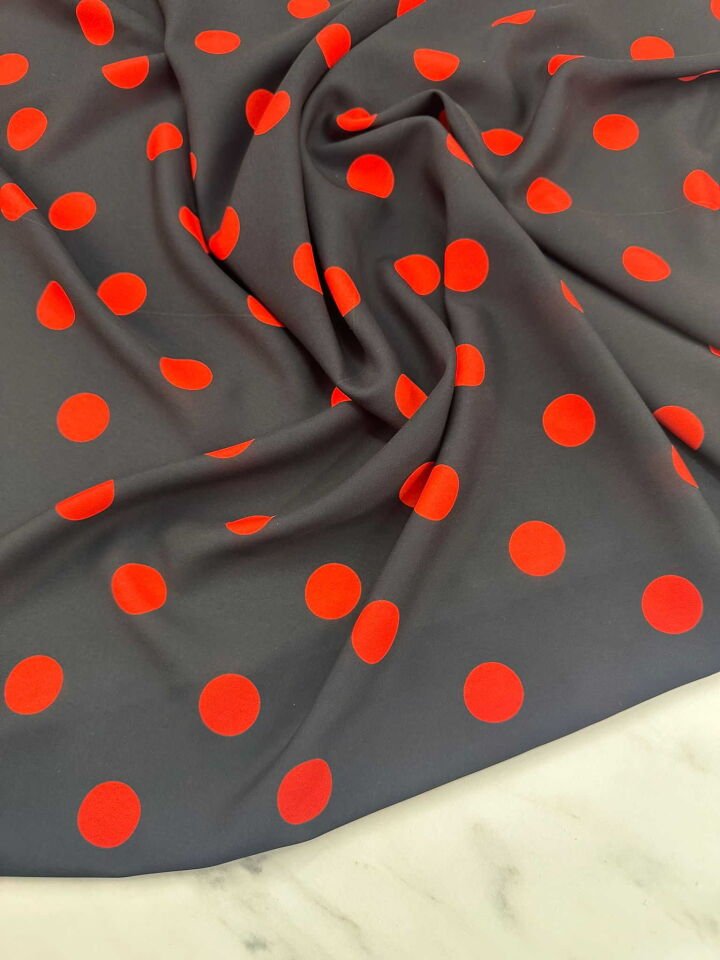 Fantazi Siyah Kırmızı Puantiye Krep Kumaş Elbise Etek Gömlek Şalvar