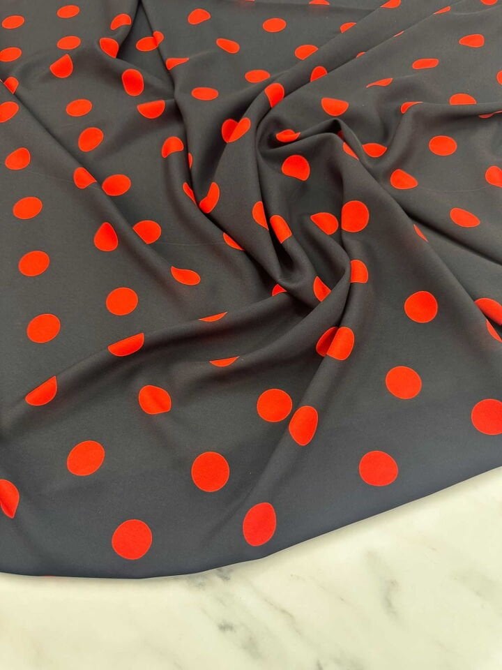 Fantazi Siyah Kırmızı Puantiye Krep Kumaş Elbise Etek Gömlek Şalvar