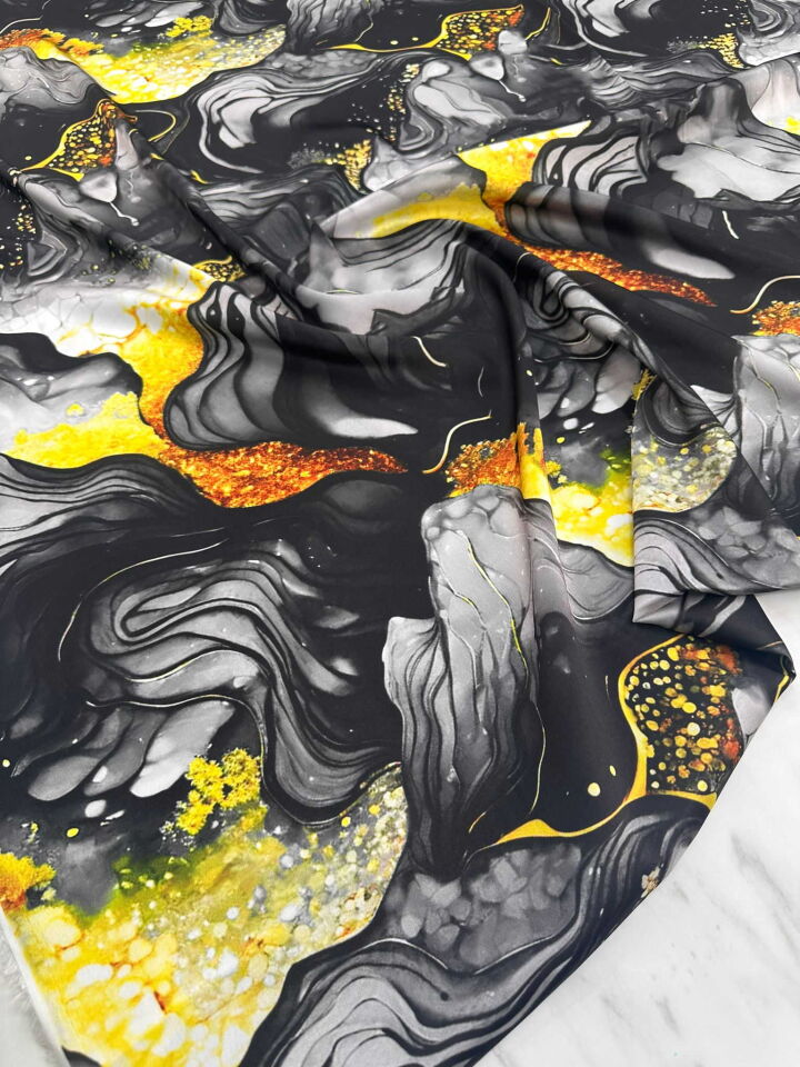 Desenli İpek Saten Elbise Etek Gömlek Şalvar