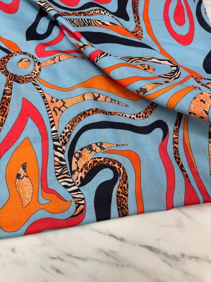 Leonar Desen Elbiselik Pantolonluk Keten Kumaş