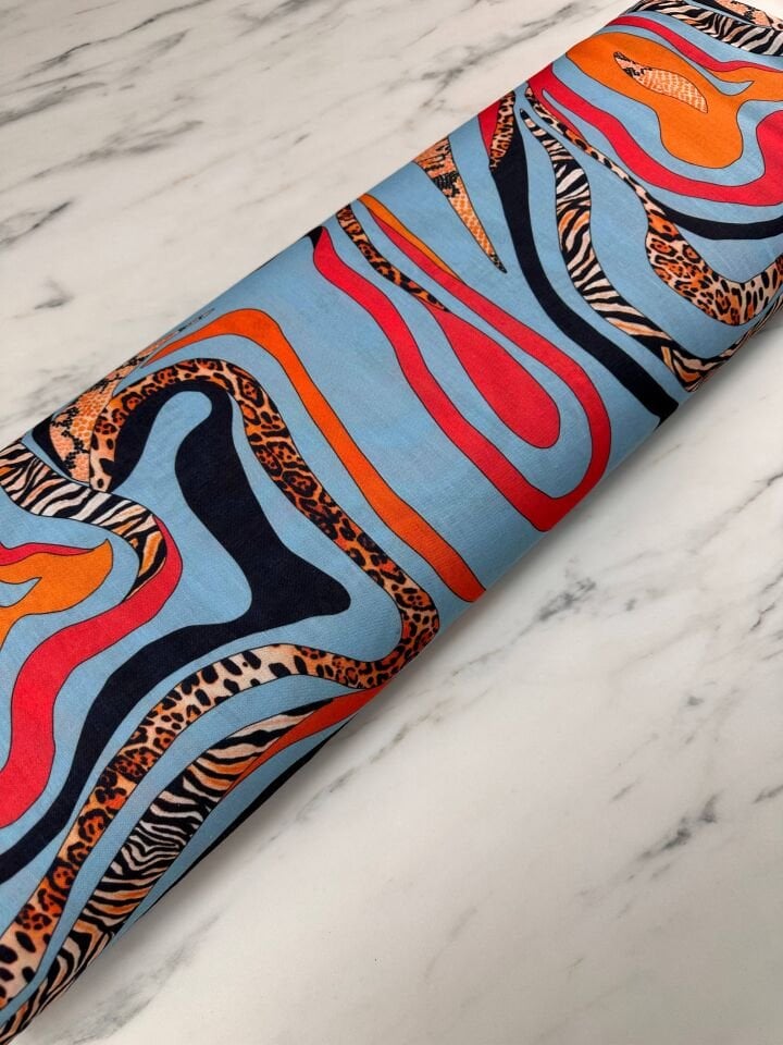 Leonar Desen Elbiselik Pantolonluk Keten Kumaş