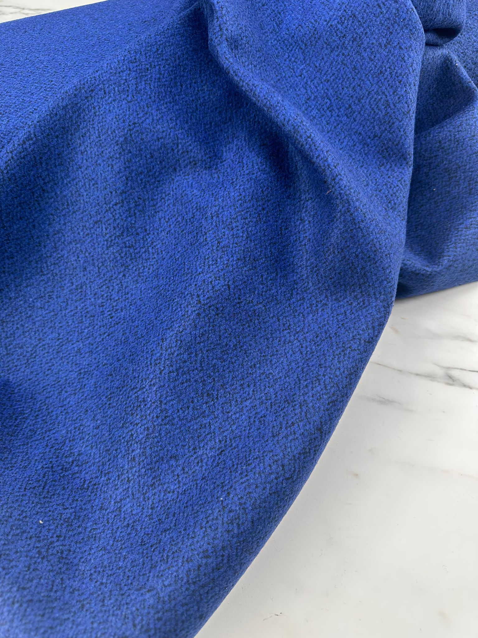 Saks Mavi Siyah Batık Desen Dokuma Kışlık Kumaş Etek Ceket Kap