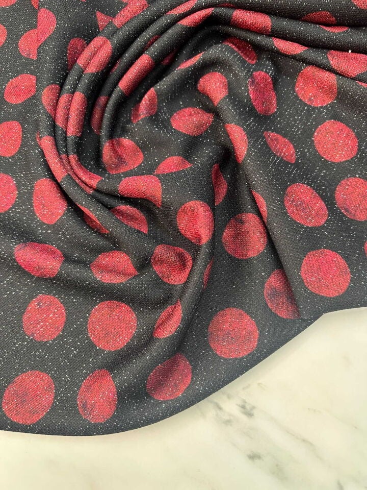 Bordo Puantiye Desen Simli Triko Kumş Elbise Etek Bluz