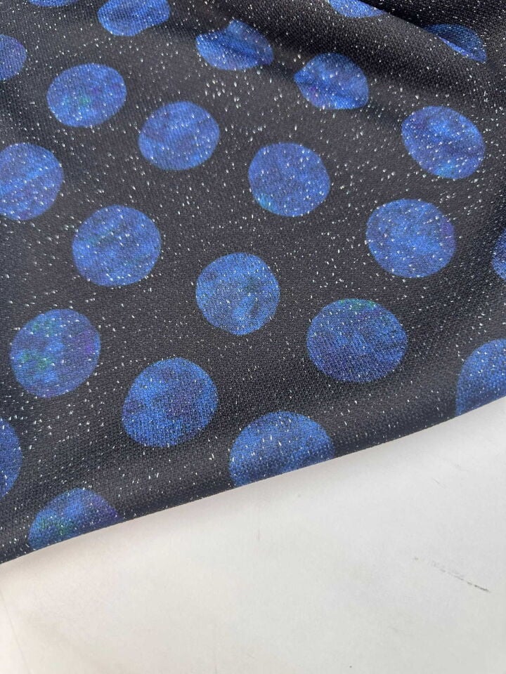 Mavi Puantiye Desen Simli Triko Elbise Etek Hırka