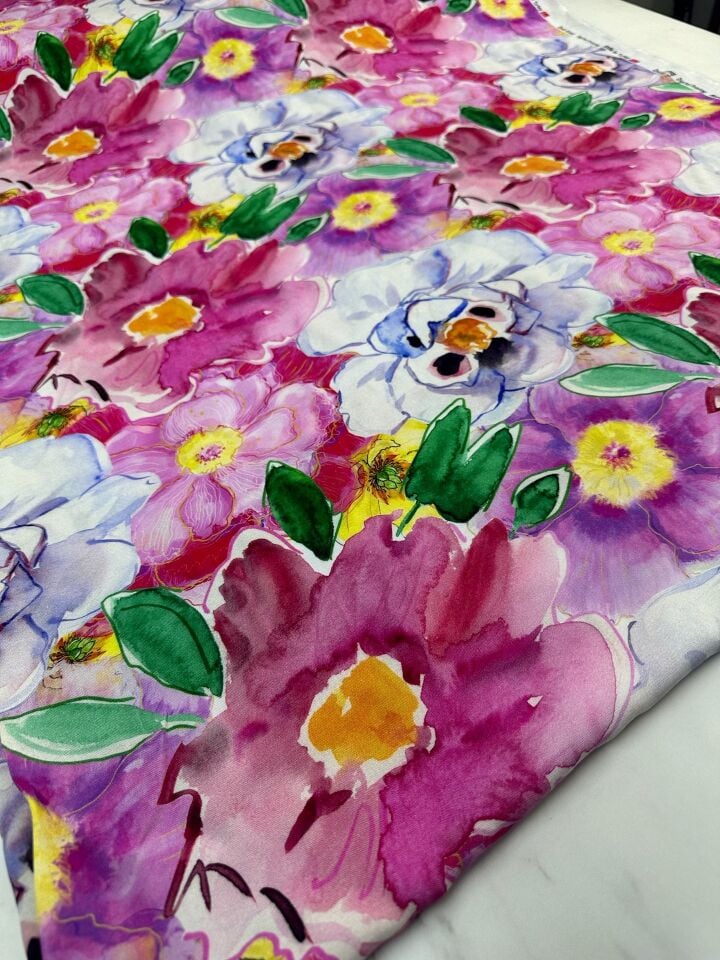 Dijital Baskı Bambu Elbiselik Pamuk Viskon