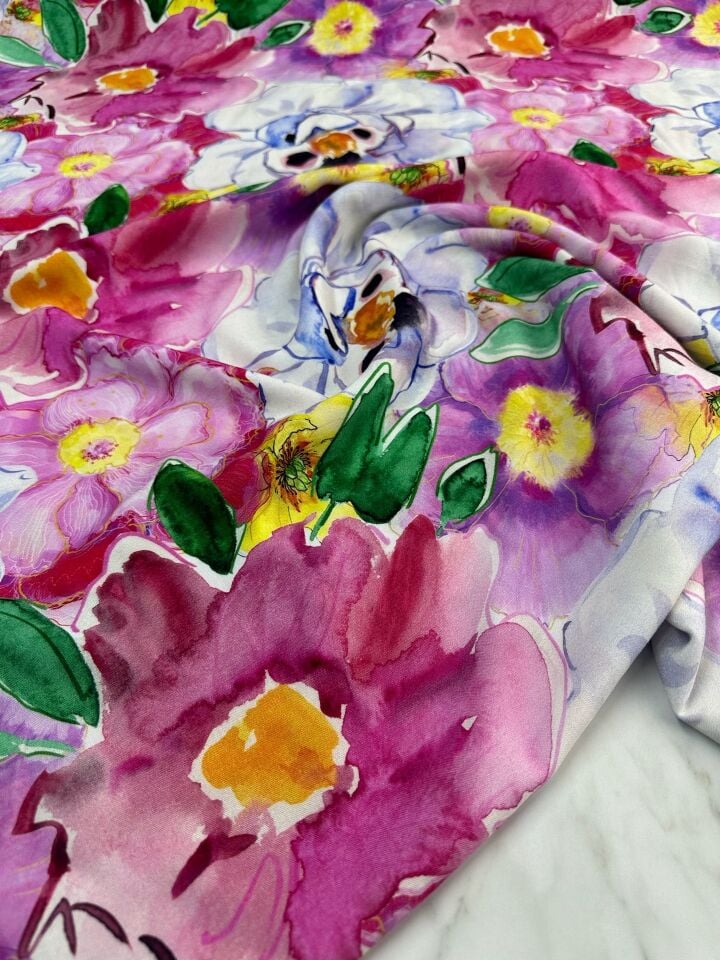 Dijital Baskı Bambu Elbiselik Pamuk Viskon