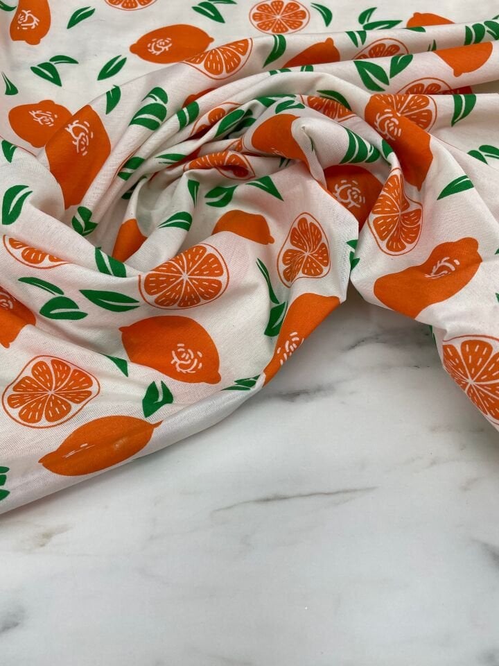 Portakal Desen Ebiselik Pamuklu Poplin Kumaş