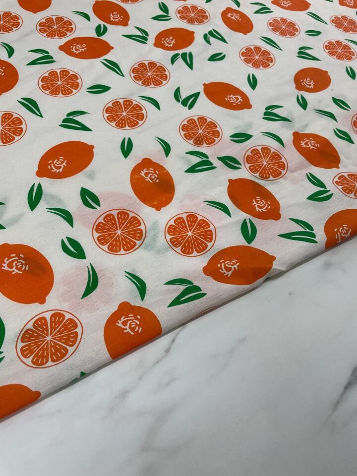 Portakal Desen Ebiselik Pamuklu Poplin Kumaş