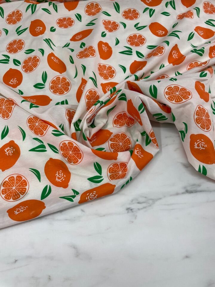 Portakal Desen Ebiselik Pamuklu Poplin Kumaş