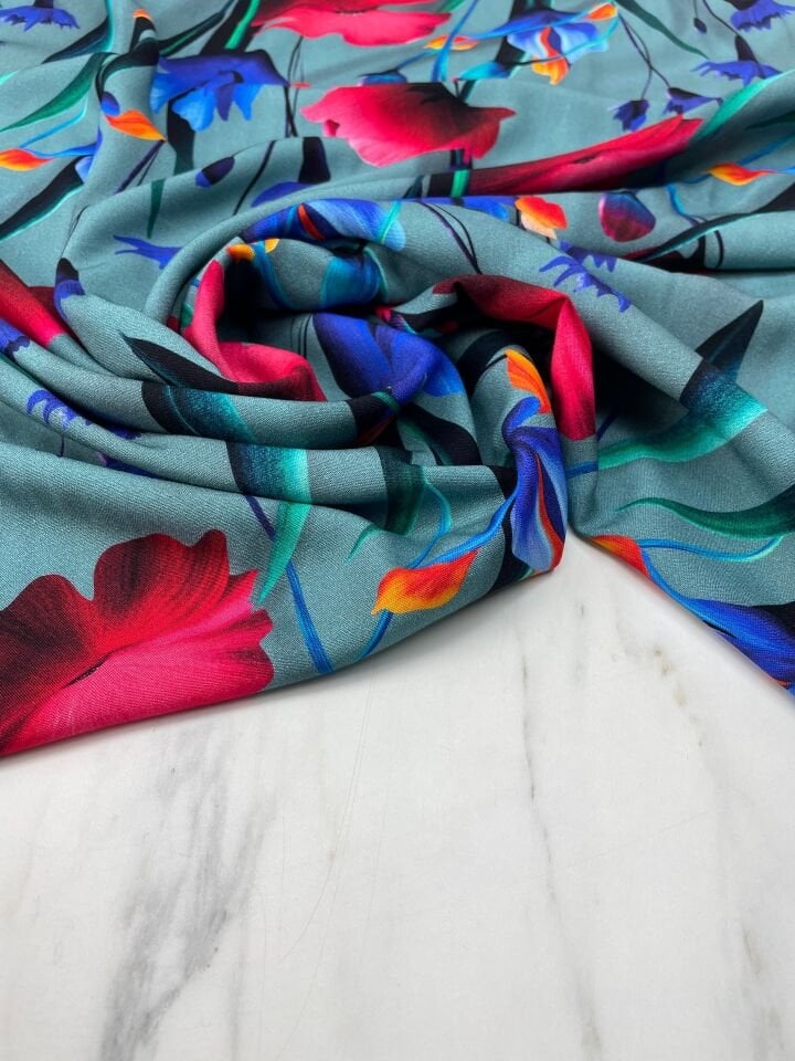 Dijital Baskı Bambu Elbiselik Pamuk Viskon